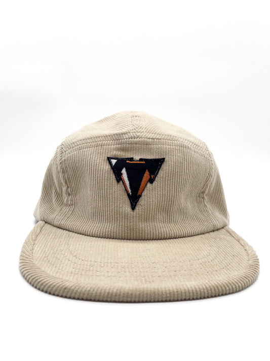 light beige fine corduroy 5 panels hat with JCKR logo embroidered patch on the front