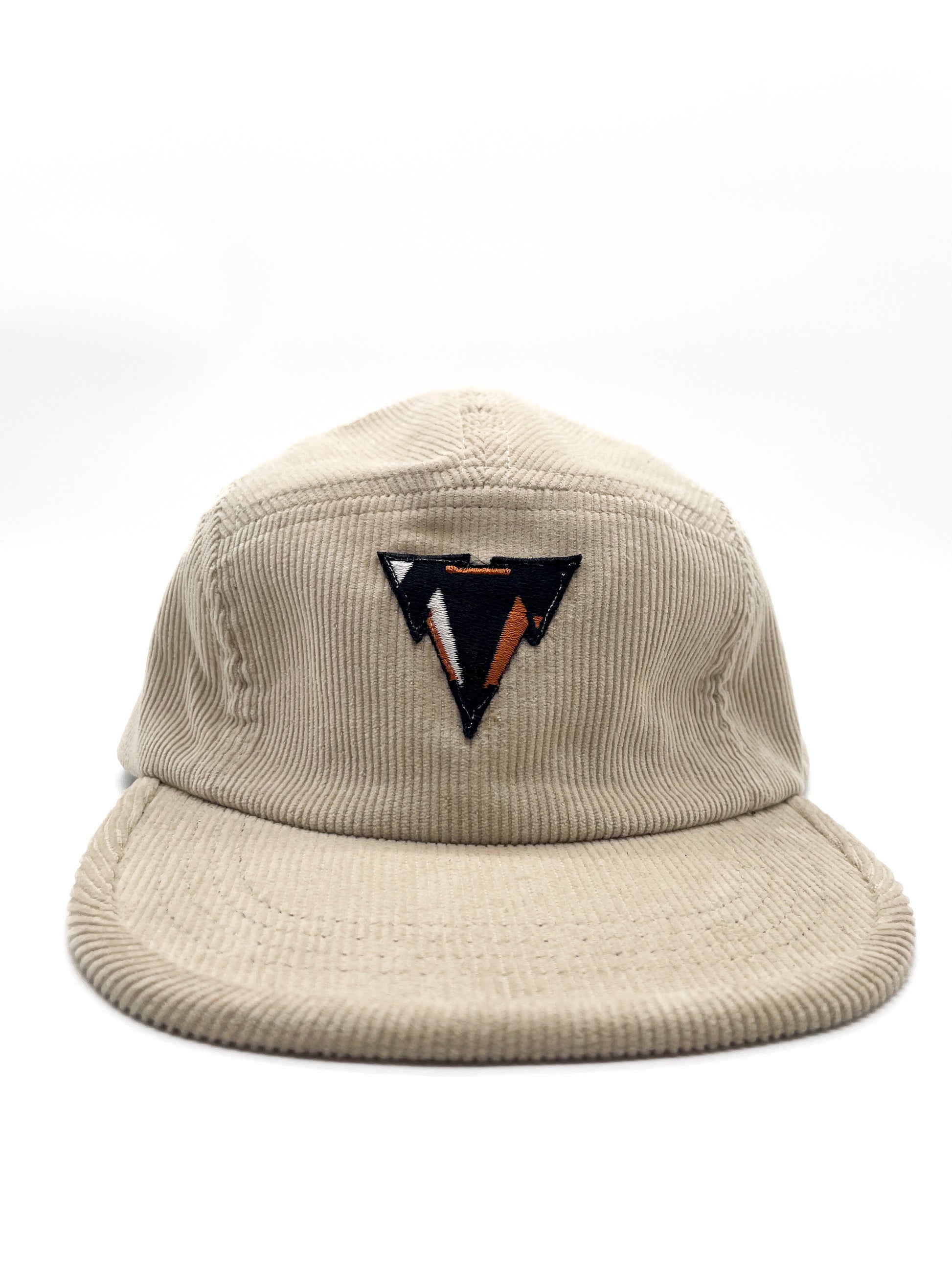 light beige fine corduroy 5 panels hat with JCKR logo embroidered patch on the front