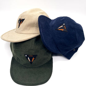 navy blue, beige and green fine corduroy 5 panels hats with JCKR logo embroidered patch on the front