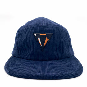 navy blue fine corduroy 5 panels hat with JCKR logo embroidered patch on the front